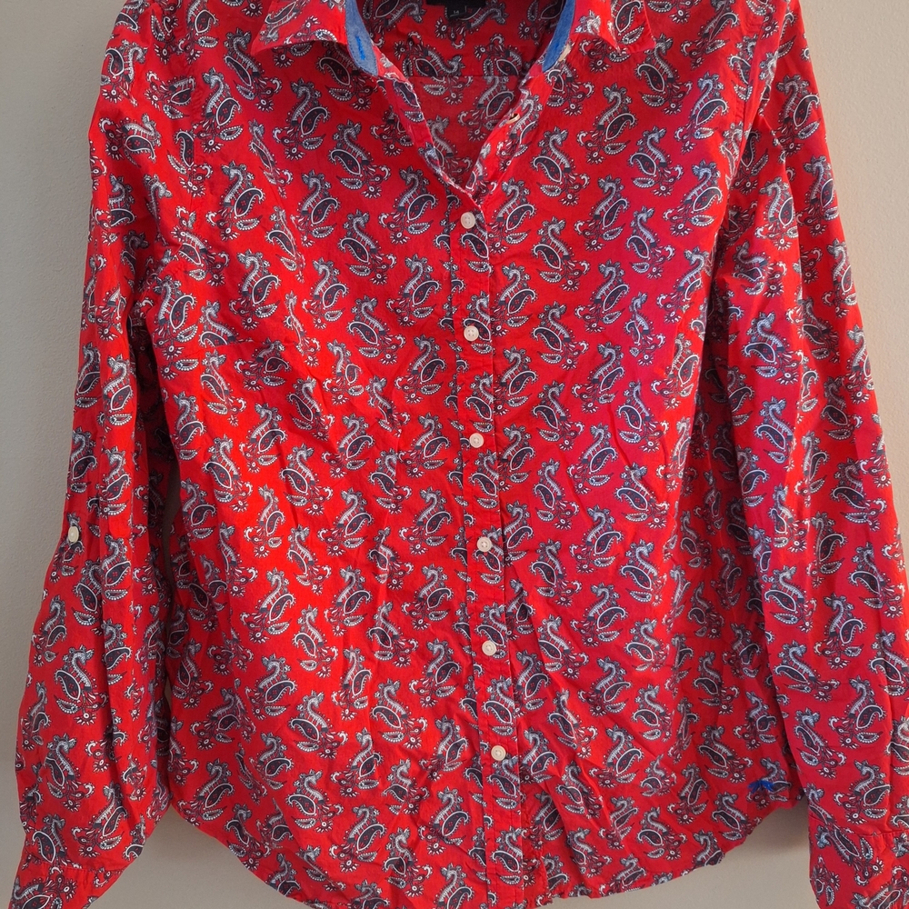 Talbots Red and Blue Paisley Button Down Shirt